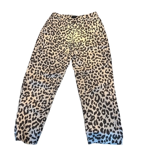 J. CREW Cafe Tapered Linen Capri in Beige/Black Cheetah Print Size 2P—PETITE - Picture 2 of 9